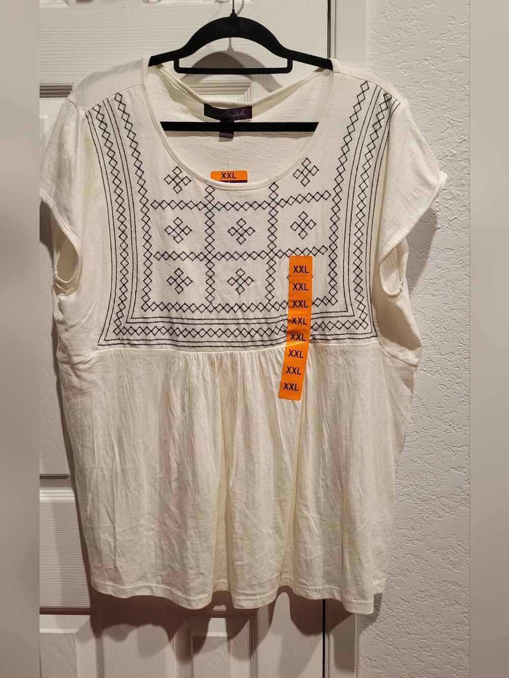 Glora Vanderbilt Cream Embroidered Cotton Top - XXL